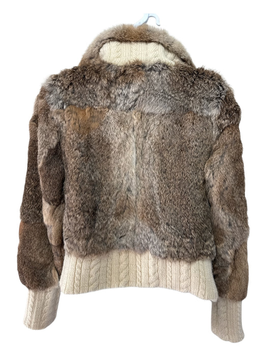 Christian Lacroix Size S Brown & White Wool Fur Cable Knit Zip Up Jacket Brown & White / S