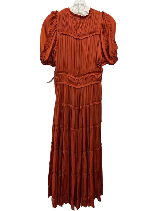 Ulla Johnson Size 2 Burnt Orange Polyester Short Balloon Sleeve V Neck Dress Burnt Orange / 2