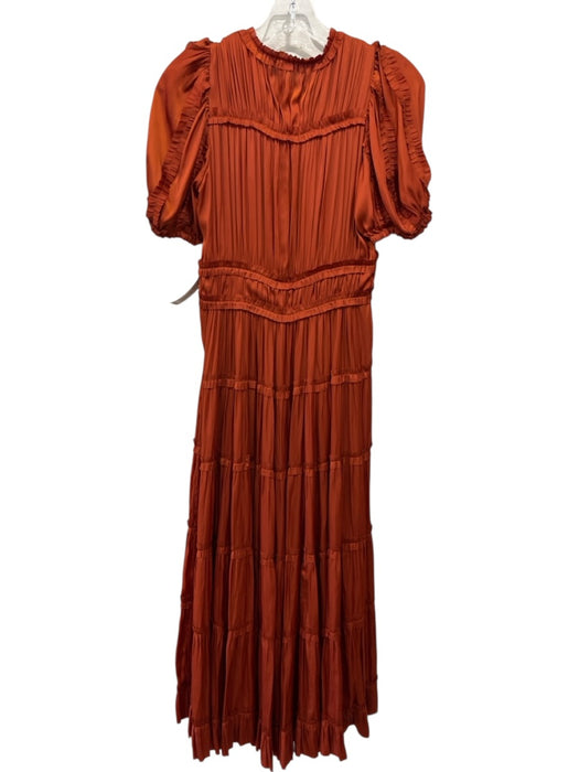 Ulla Johnson Size 2 Burnt Orange Polyester Short Balloon Sleeve V Neck Dress Burnt Orange / 2