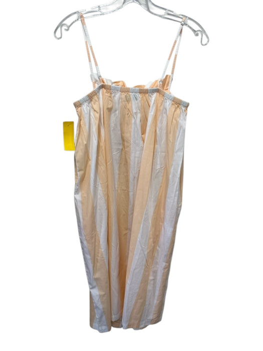 Lake Size M Orange & White Cotton Spaghetti Strap Vertical Stripes Midi Dress Orange & White / M
