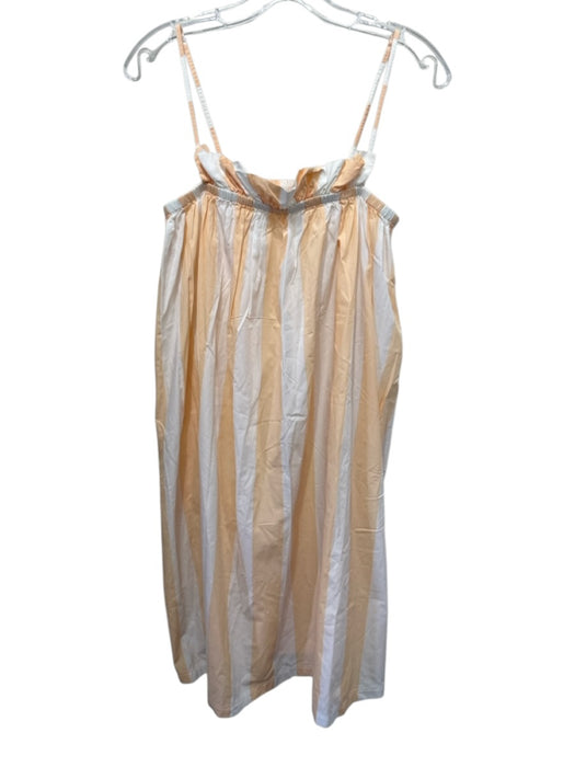 Lake Size M Orange & White Cotton Spaghetti Strap Vertical Stripes Midi Dress Orange & White / M