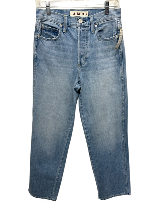 AMO Size 24 Light Wash Cotton Denim Button Fly High Rise Whiskering Jeans Light Wash / 24