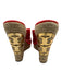 Tory Burch Shoe Size 9 Red & Tan Canvas Raffia Wedge Gold Logo Sandals Red & Tan / 9