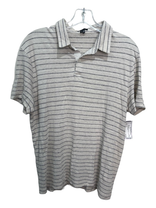 Theory Size M White & Blue Cotton Blend Striped Polo Men's Short Sleeve M