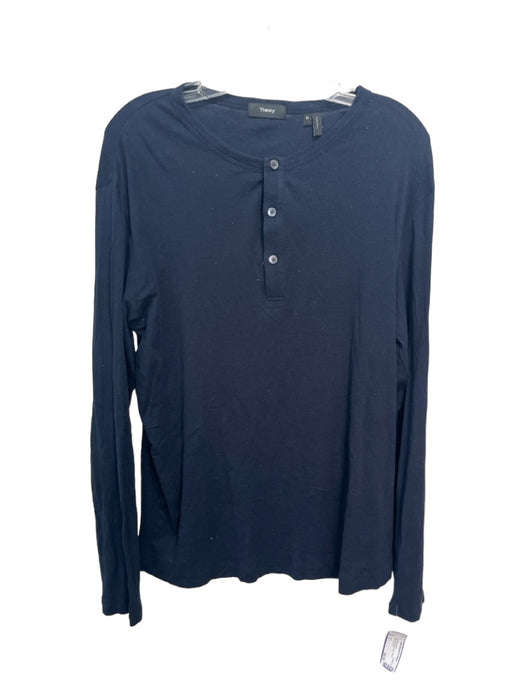 Theory Size M Navy Cotton Blend Solid Henley Men's Long Sleeve Shirt M