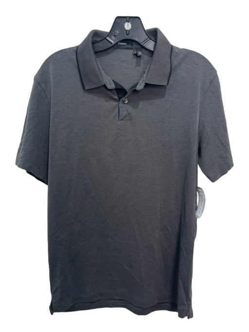 Theory Size S Dark Gray Cotton Blend Solid Polo Men's Short Sleeve S