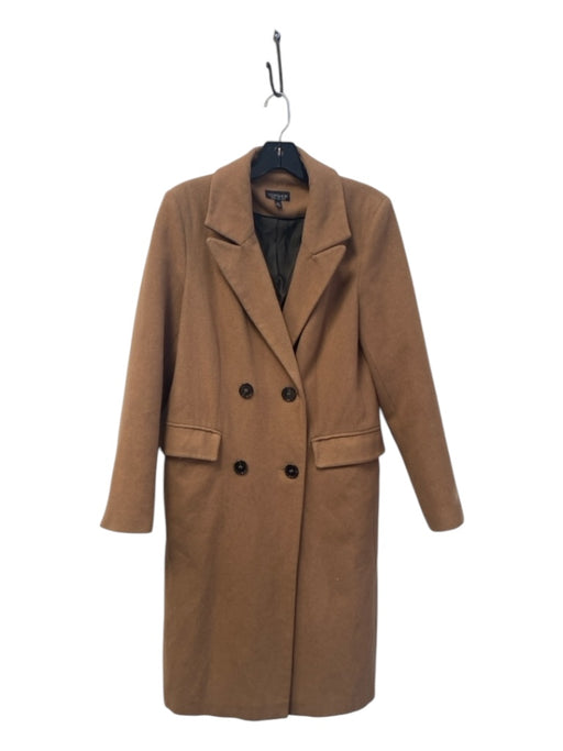 Topshop Size 8 Brown Wool Blend Collared Double Breast Long longsleeve Coat Brown / 8