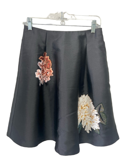 Sachin + Babi Size 8 Black & Multi Nylon Pleated Embroidered Floral Skirt Black & Multi / 8