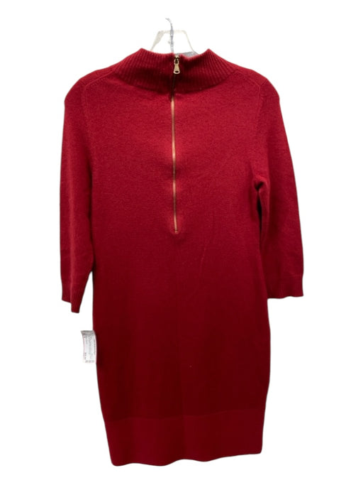 White + Warren Size M Dark Red Cashmere Ribbed Neck Back Zip 3/4 Sleeve Dress Dark Red / M