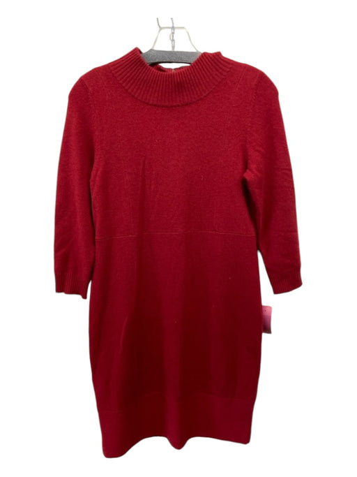 White + Warren Size M Dark Red Cashmere Ribbed Neck Back Zip 3/4 Sleeve Dress Dark Red / M