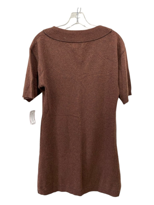 Neiman Marcus Size M Brown Cashmere Ribbed Neck Short Sleeve Knee Length Dress Brown / M