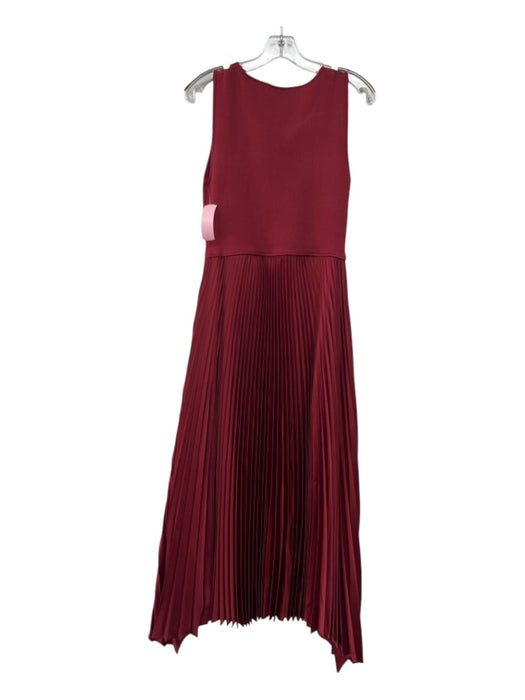 Elie Tahari Size L Red Poly Blend Pleated Sleeveless Scoop Neck Maxi Dress Red / L