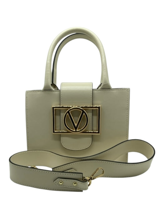 Mario Valentino Cream Leather 2 Handles Gold Hardware Button Closure Logo Bag Cream / S