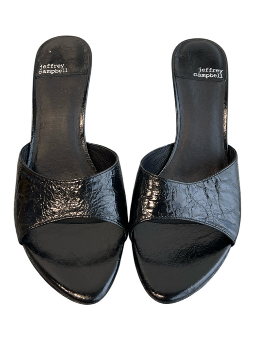 Jeffrey Campbell Shoe Size 8 Black Patent Leather Crinkle Open Toe Mule Shoes Black / 8