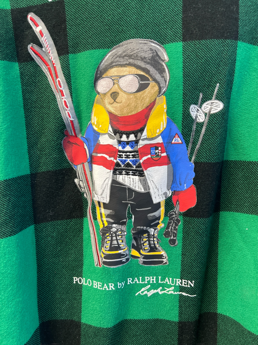 Polo Ralph Lauren Size Est XS Green Cotton Blend Plaid Polo Bear Ski Hoodie Green / Est XS