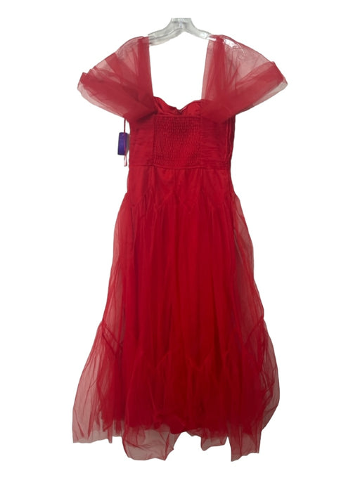 Karen Millen Size 10 Red Polyester Tulle Overlay Cupped Off Shoulder Gown Red / 10