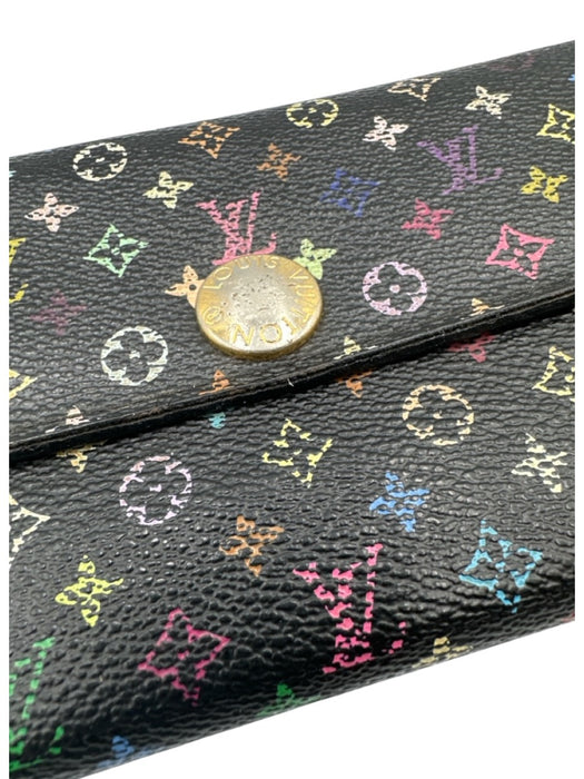 Louis Vuitton Black & Multi Coated Canvas Monogram GHW Wallets Black & Multi