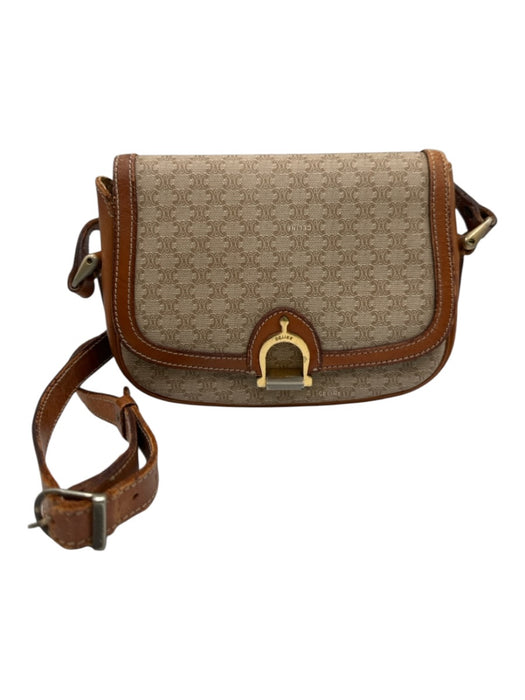 Celine Beige & Tan Coated Canvas Monogram Leather Crossbody Vintage Bag Beige & Tan / XS