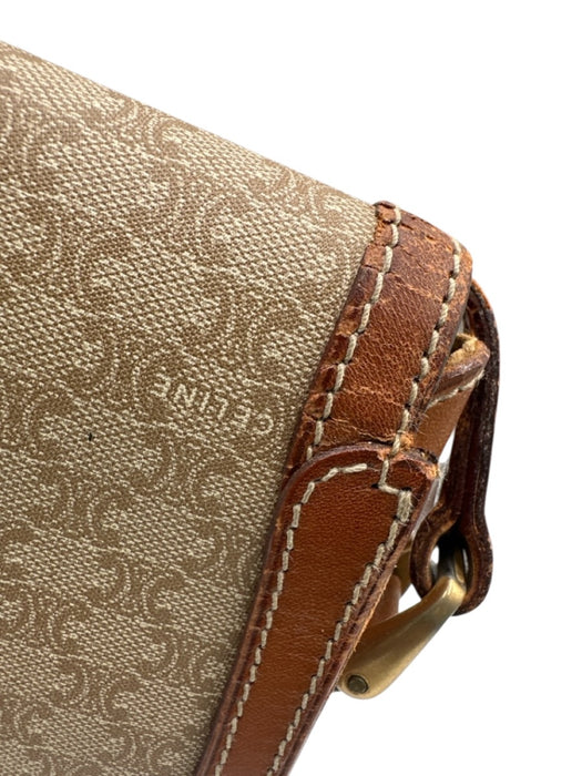 Celine Beige & Tan Coated Canvas Monogram Leather Crossbody Vintage Bag Beige & Tan / XS