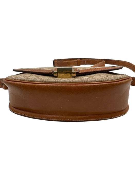Celine Beige & Tan Coated Canvas Monogram Leather Crossbody Vintage Bag Beige & Tan / XS