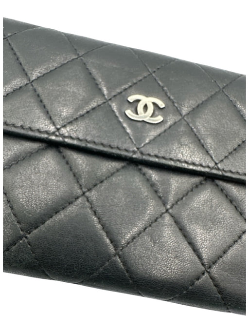Chanel Black Leather Quilted Lambskin Continental Vintage Wallets Black