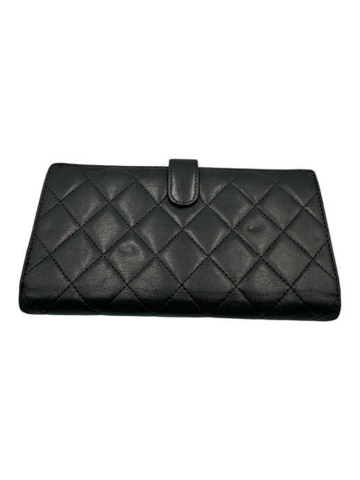 Chanel Black Leather Quilted Lambskin Continental Vintage Wallets Black