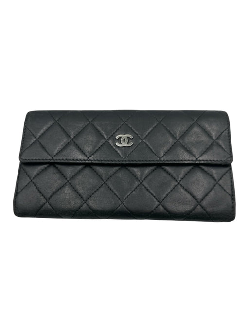 Chanel Black Leather Quilted Lambskin Continental Vintage Wallets Black