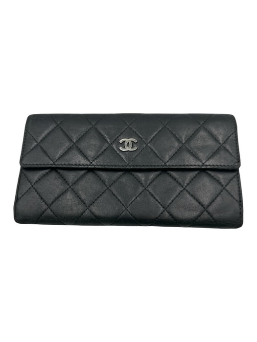 Chanel Black Leather Quilted Lambskin Continental Vintage Wallets Black