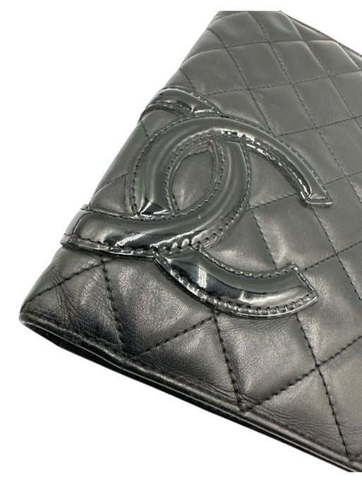 Chanel Black & Hot Pink Leather Patent Leather Logo Continental Vintage Wallets Black & Hot Pink