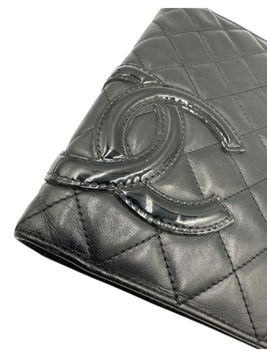 Chanel Black & Hot Pink Leather Patent Leather Logo Continental Vintage Wallets Black & Hot Pink