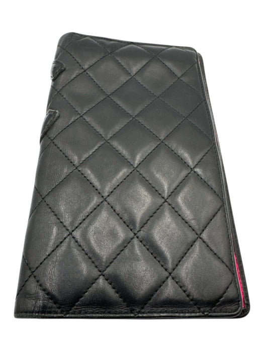 Chanel Black & Hot Pink Leather Patent Leather Logo Continental Vintage Wallets Black & Hot Pink