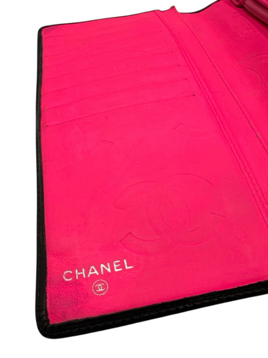 Chanel Black & Hot Pink Leather Patent Leather Logo Continental Vintage Wallets Black & Hot Pink