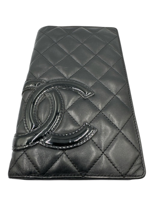 Chanel Black & Hot Pink Leather Patent Leather Logo Continental Vintage Wallets Black & Hot Pink