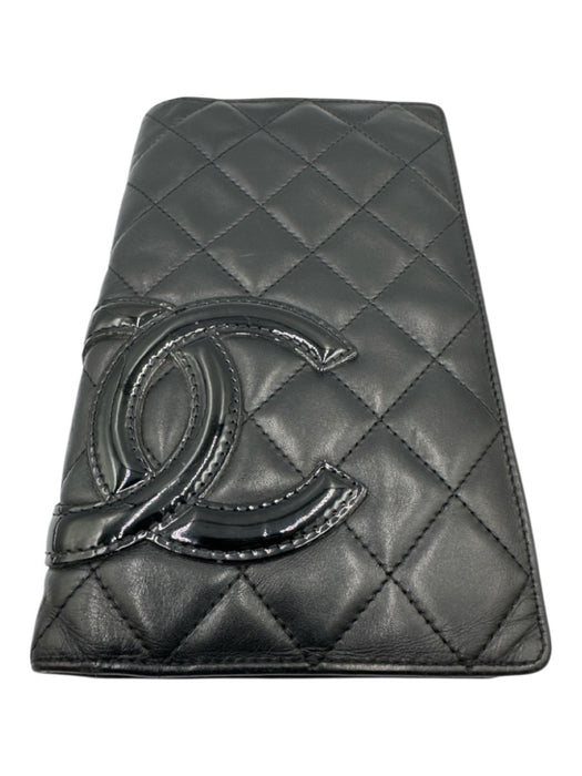 Chanel Black & Hot Pink Leather Patent Leather Logo Continental Vintage Wallets Black & Hot Pink