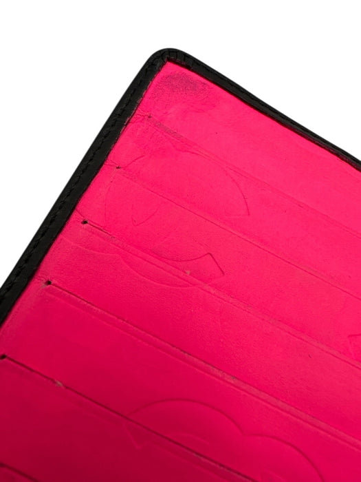 Chanel Black & Hot Pink Leather Patent Leather Logo Continental Vintage Wallets Black & Hot Pink