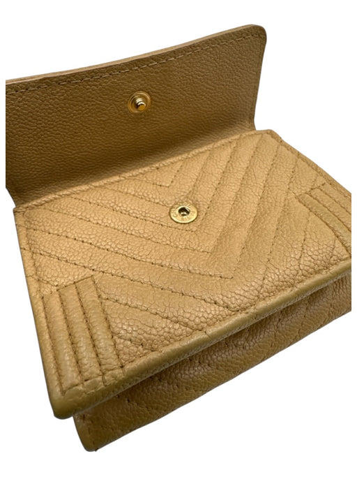 Chanel Beige Leather Chevron Logo Wallets Beige