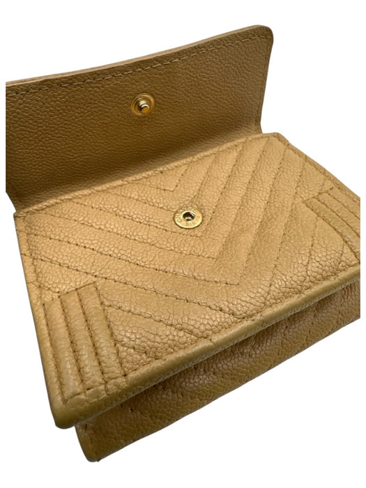 Chanel Beige Leather Chevron Logo Wallets Beige