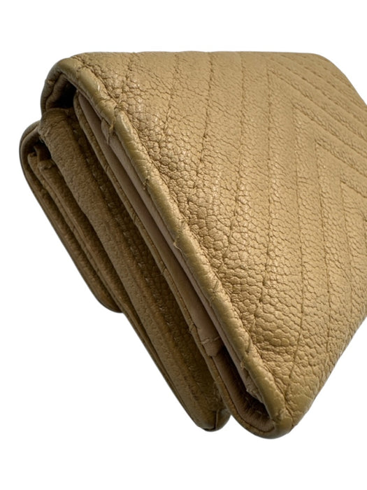 Chanel Beige Leather Chevron Logo Wallets Beige