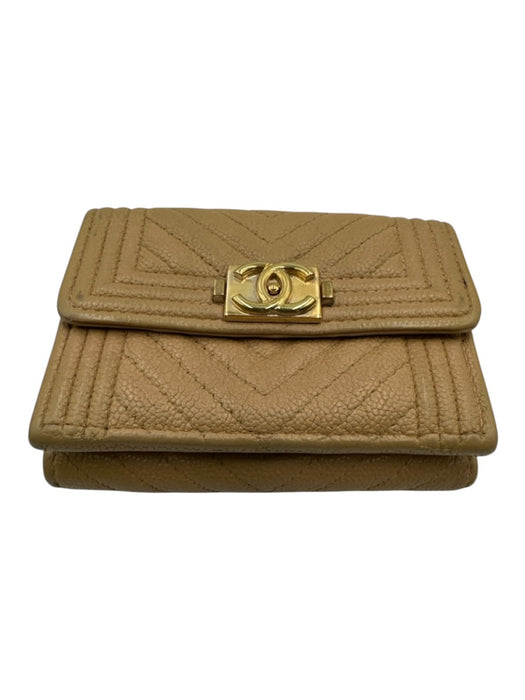 Chanel Beige Leather Chevron Logo Wallets Beige