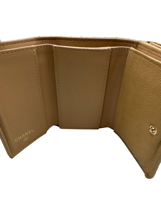 Chanel Beige Leather Chevron Logo Wallets Beige