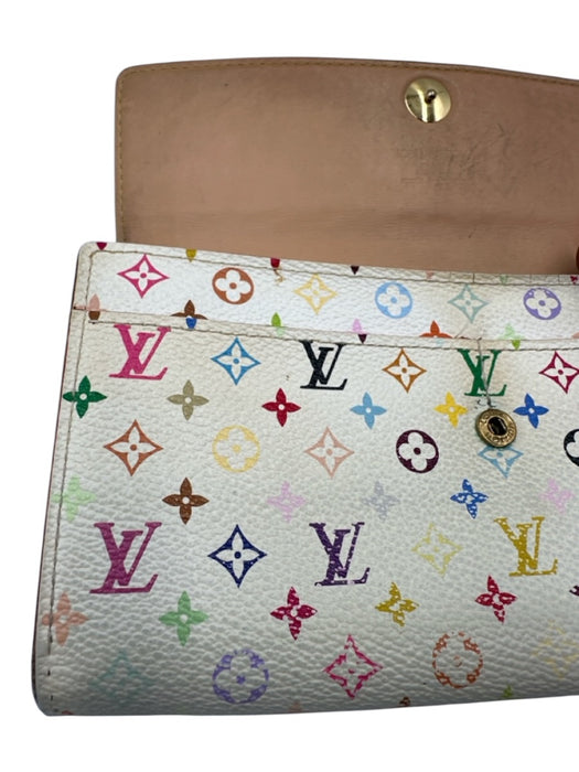 Louis Vuitton White & Multi Coated Canvas Monogram GHW Wallets White & Multi