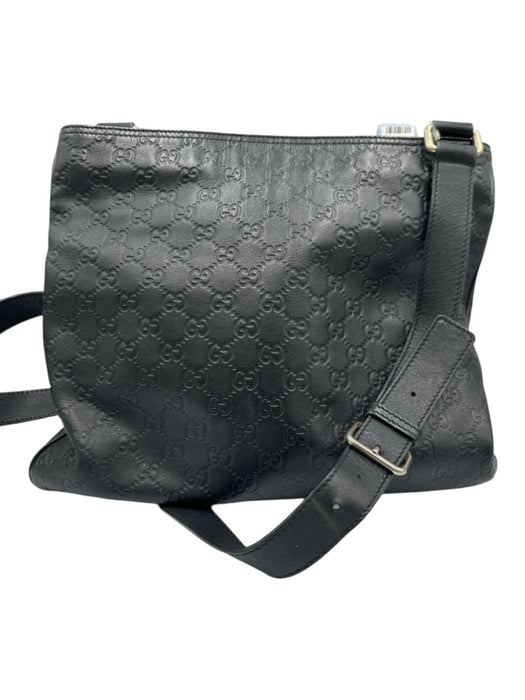Gucci AS IS - General Wear Black Leather Embossed Monogram Messenger Bag Black