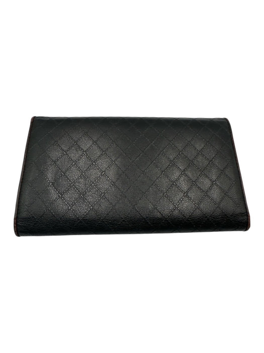 Chanel Black Leather Quilted Snap Continental Vintage Wallets Black