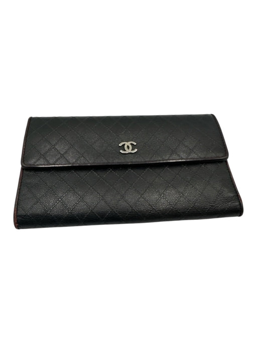 Chanel Black Leather Quilted Snap Continental Vintage Wallets Black