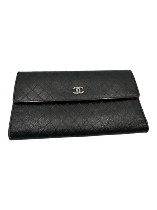 Chanel Black Leather Quilted Snap Continental Vintage Wallets Black