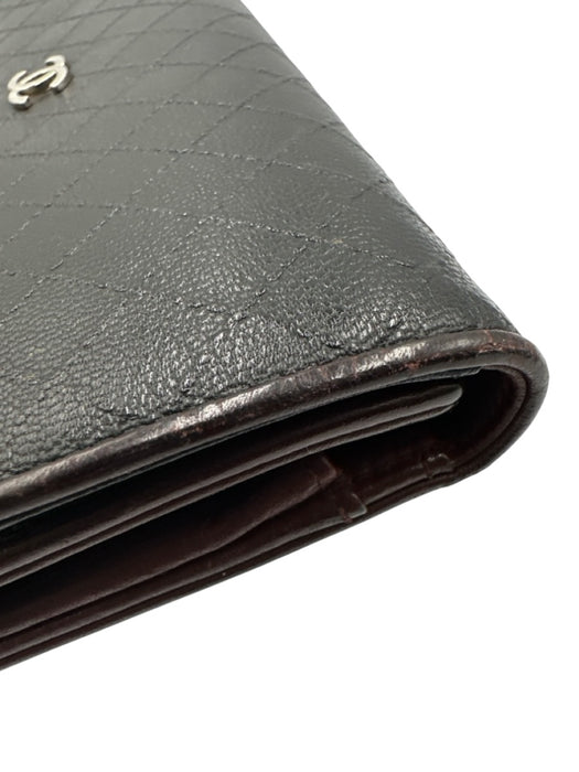 Chanel Black Leather Quilted Snap Continental Vintage Wallets Black