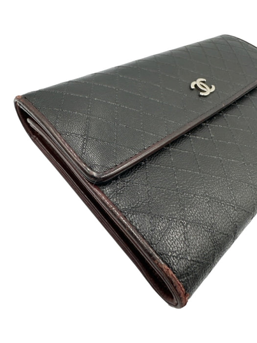 Chanel Black Leather Quilted Snap Continental Vintage Wallets Black