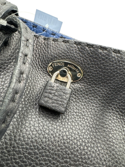 Fendi Black & Blue Leather Pebbled Reversible Tote Bag Black & Blue / Medium