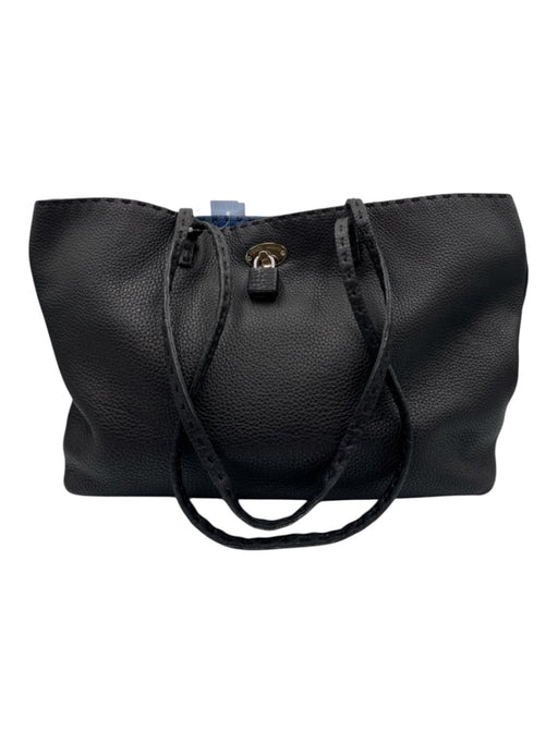 Fendi Black & Blue Leather Pebbled Reversible Tote Bag Black & Blue / Medium