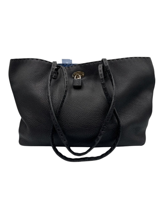 Fendi Black & Blue Leather Pebbled Reversible Tote Bag Black & Blue / Medium